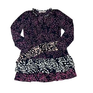 Marie Oliver Purple Printed Long Sleeve Alana Silk Tiered Mini Dress